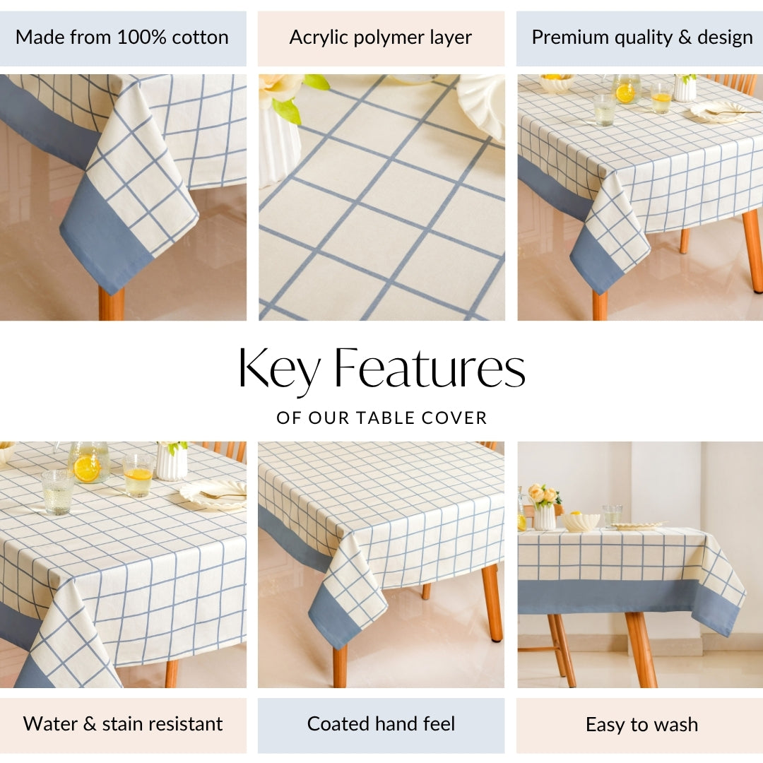 Slate Blue Pure Cotton Water Resistant 6 Seater Tablecloth 203x152cm Nestasia