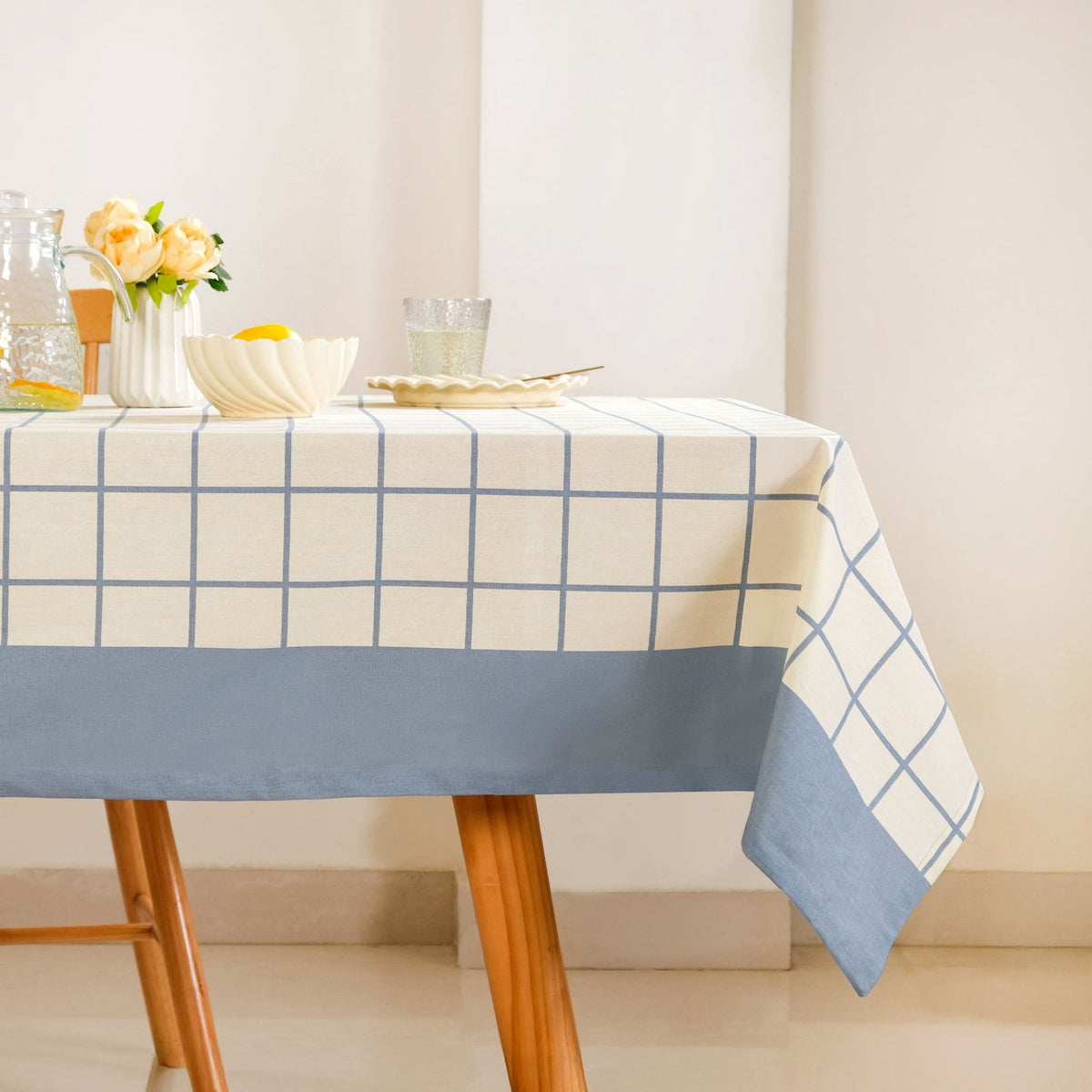 Slate Blue Pure Cotton 8 Seater Tablecloth 274x152cm Nestasia