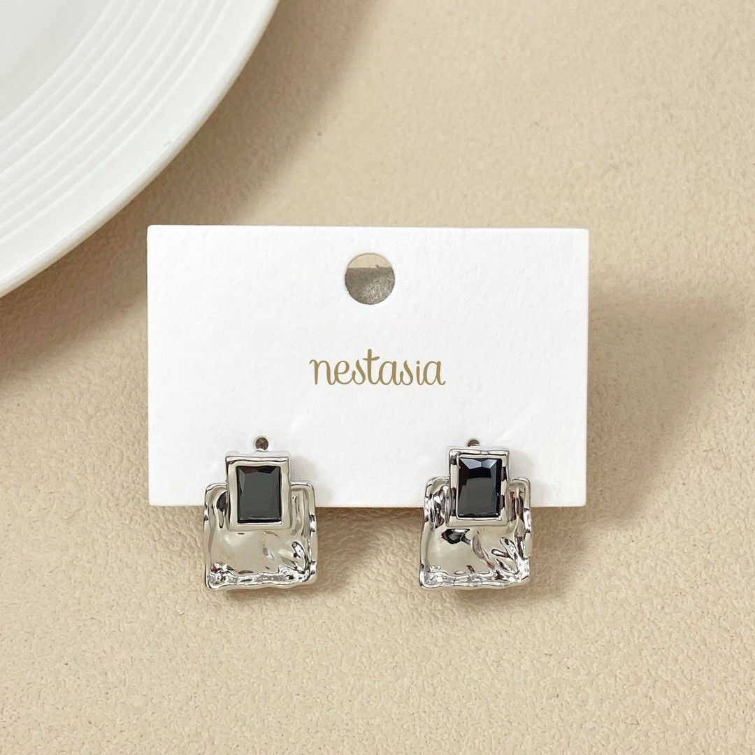 Sleek In Silver Textured Drop Earrings Nestasia
