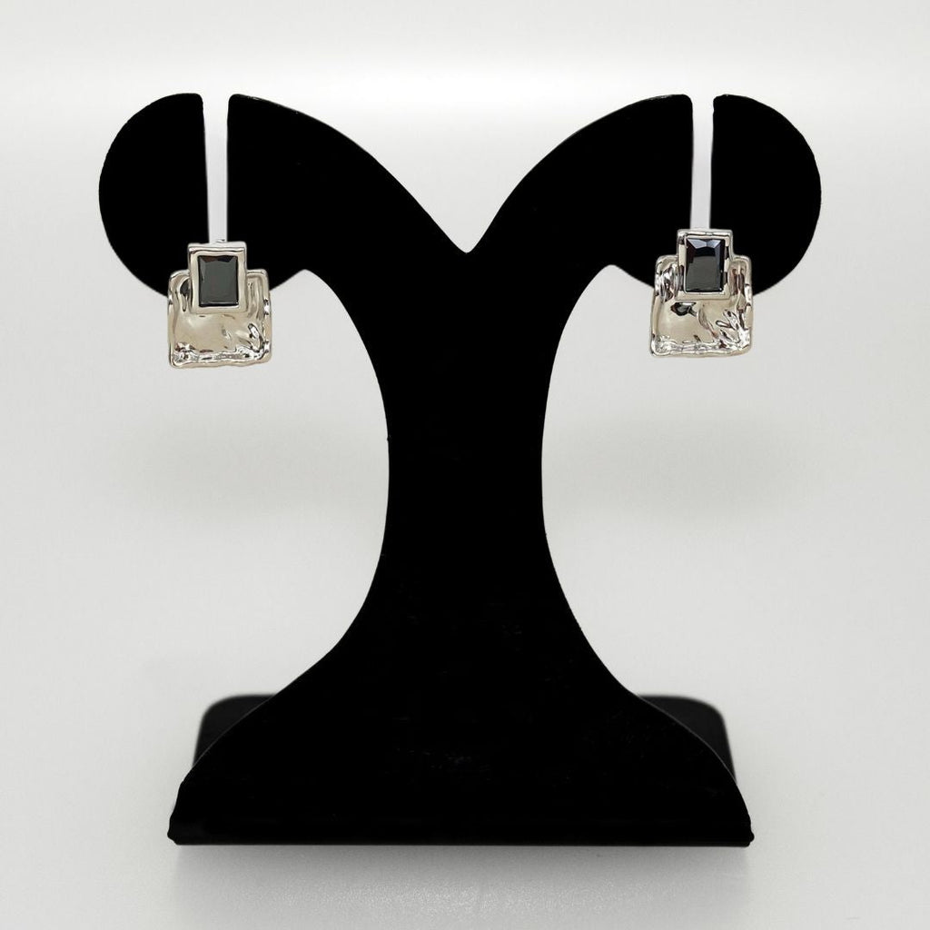 Sleek In Silver Textured Drop Earrings Nestasia