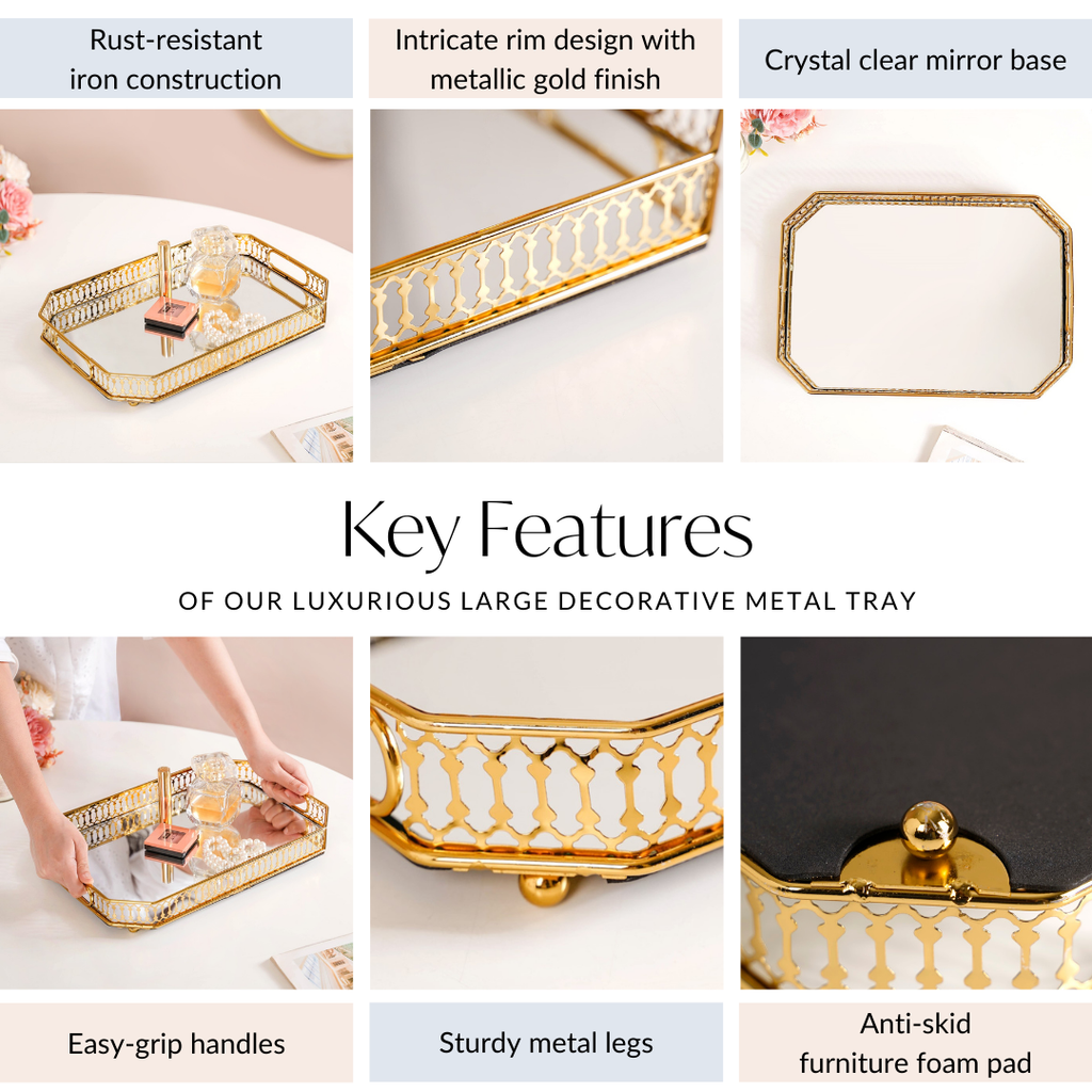 Luxurious Large Decorative Metal Tray Nestasia