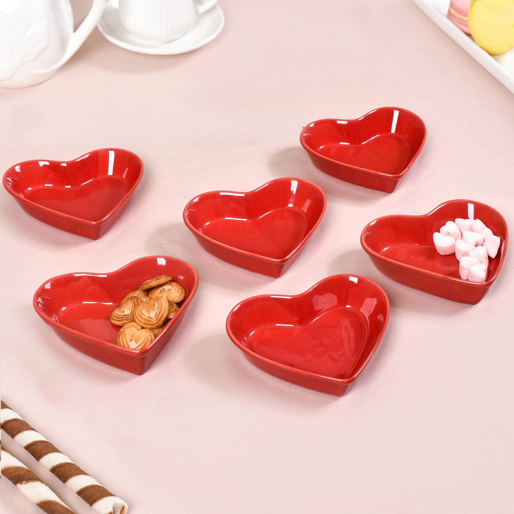 Red Heart Ceramic Plate For Starters Set Of 6 Nestasia