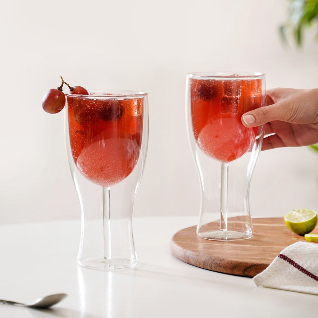 Set Of 2 Borosilicate Double Wall Wine Glasses 450ml Nestasia