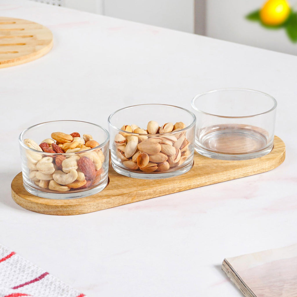 Snack Bowls Set Of 3 With Acacia Wood Tray Nestasia