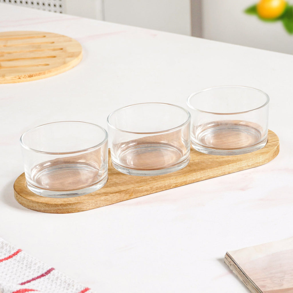 Snack Bowls Set Of 3 With Acacia Wood Tray Nestasia
