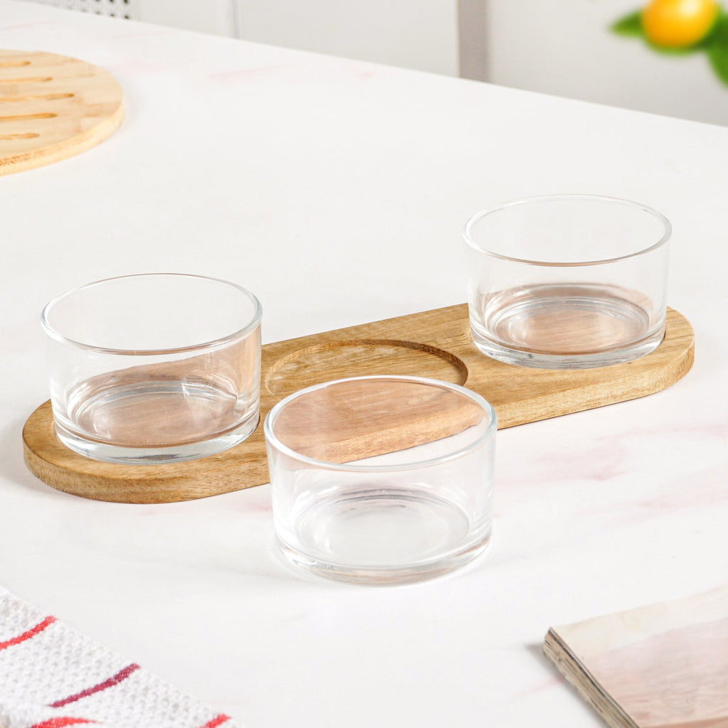 Snack Bowls Set Of 3 With Acacia Wood Tray Nestasia