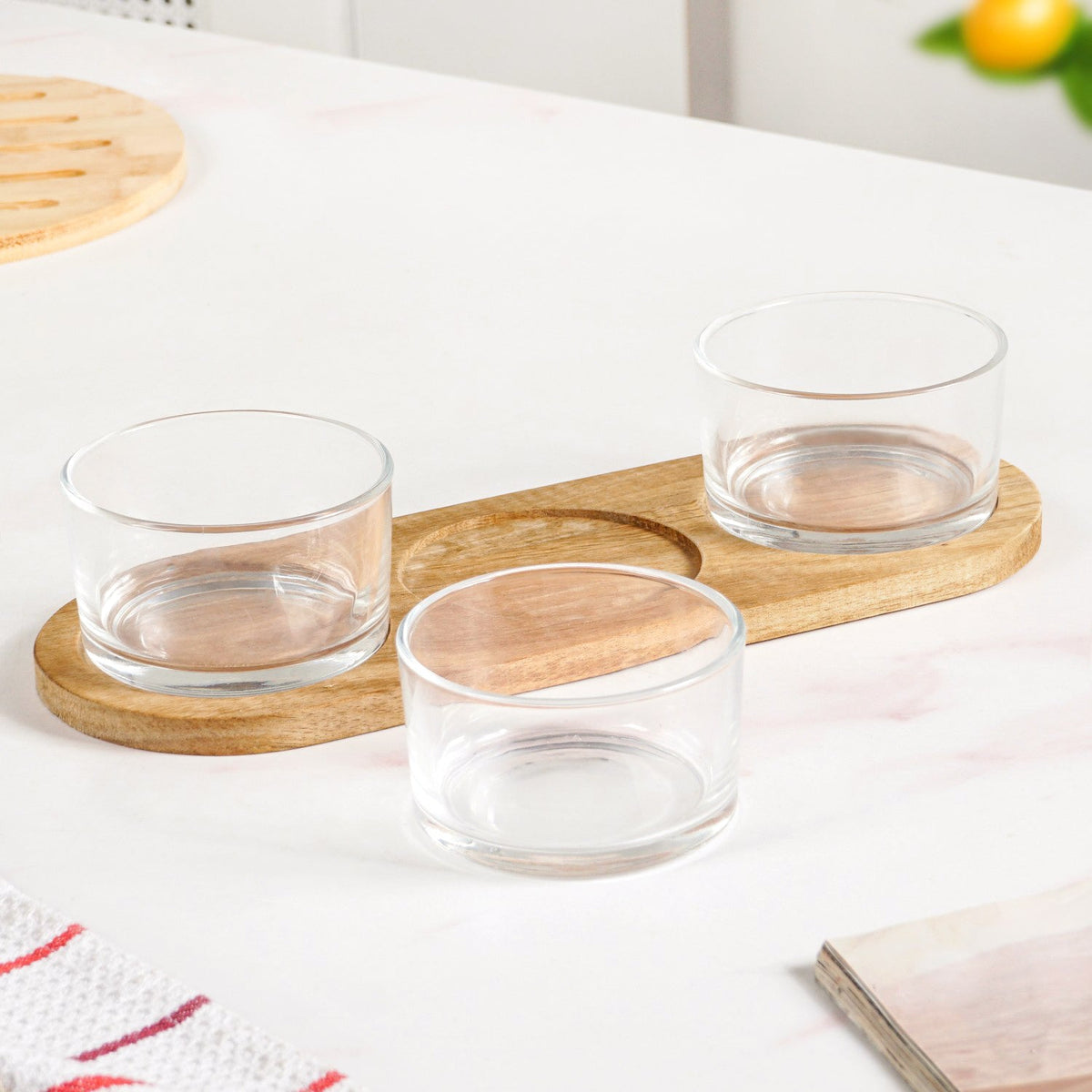 Snack Bowls Set Of 3 With Acacia Wood Tray Nestasia