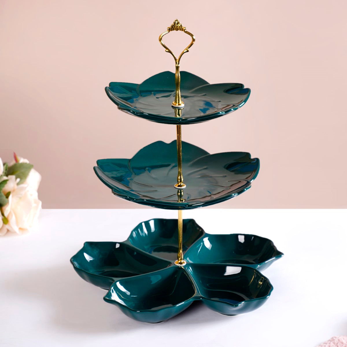 Teal Tantrum Flower 3-tier Snack Stand Nestasia
