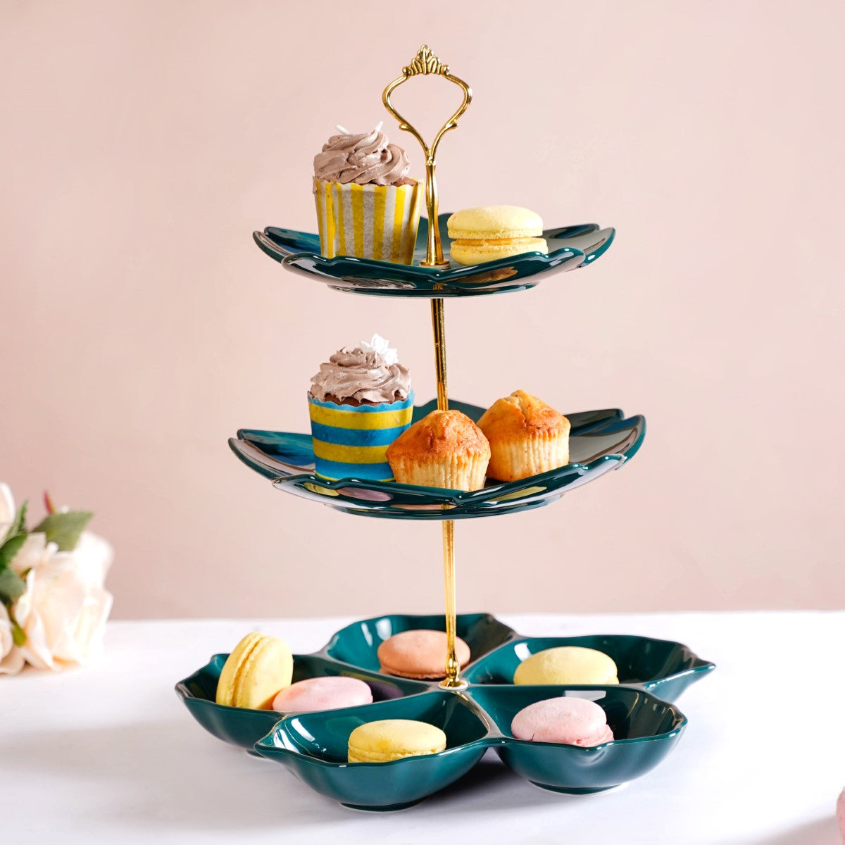 Teal Tantrum Flower 3-tier Snack Stand Nestasia