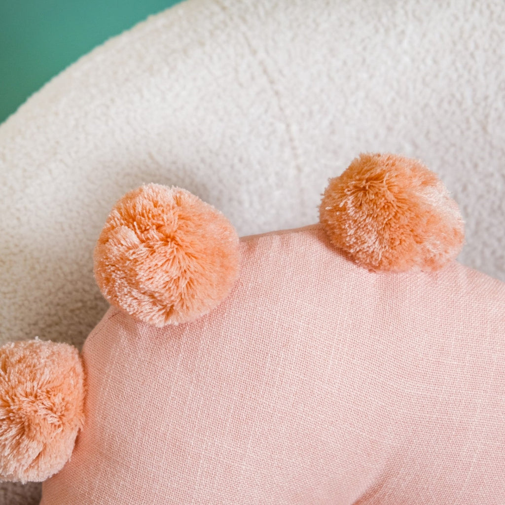 Round Cushion With Pom Poms Peach 17 Inch Nestasia