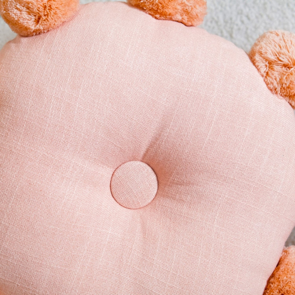 Round Cushion With Pom Poms Peach 17 Inch Nestasia