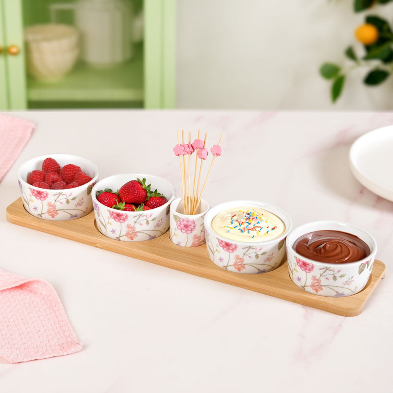 Soft Girl Floral Bowl Tray With Toothpick Holder Set Nestasia