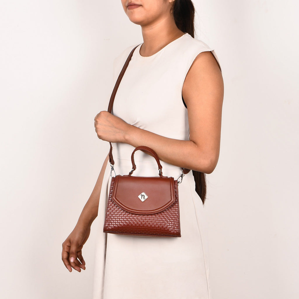 Soi Brown Handbag With Sling Strap Nestasia