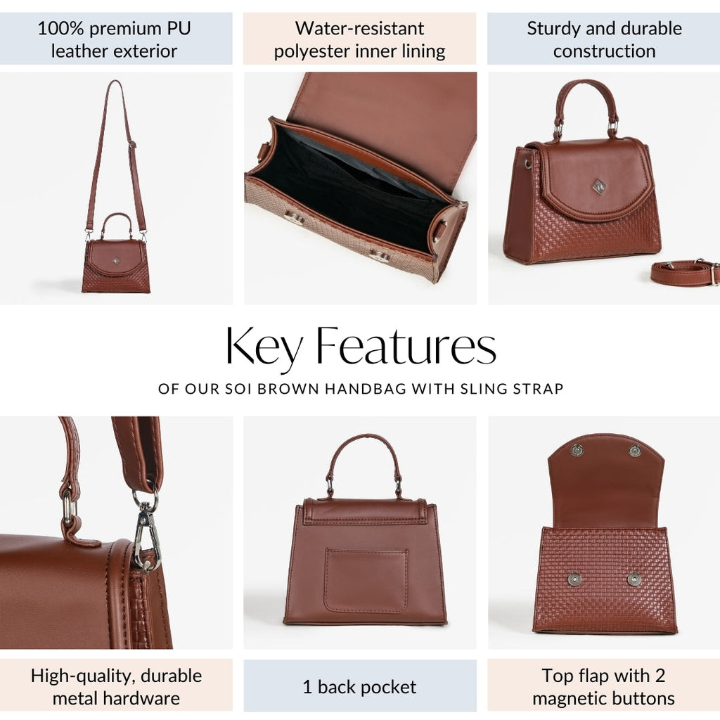 Soi Brown Handbag With Sling Strap Nestasia