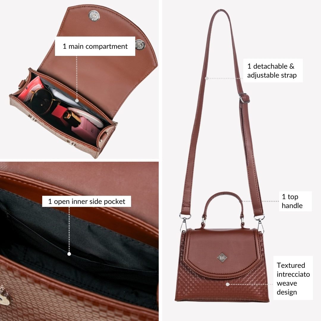 Soi Brown Handbag With Sling Strap Nestasia
