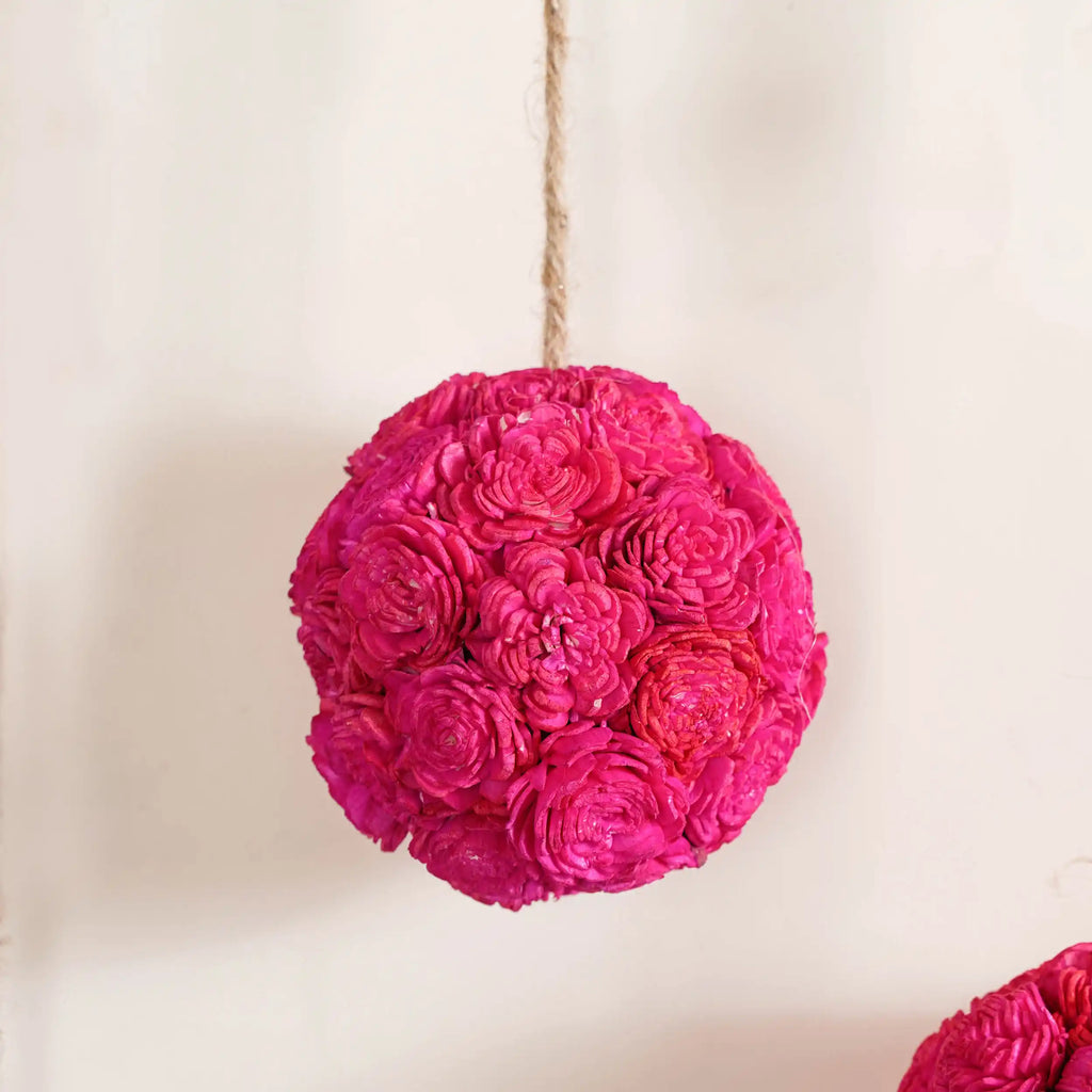 Hot Pink Flower Ball Hanging Decor Set of 4 Nestasia