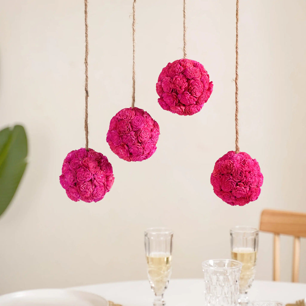 Hot Pink Flower Ball Hanging Decor Set of 4 Nestasia