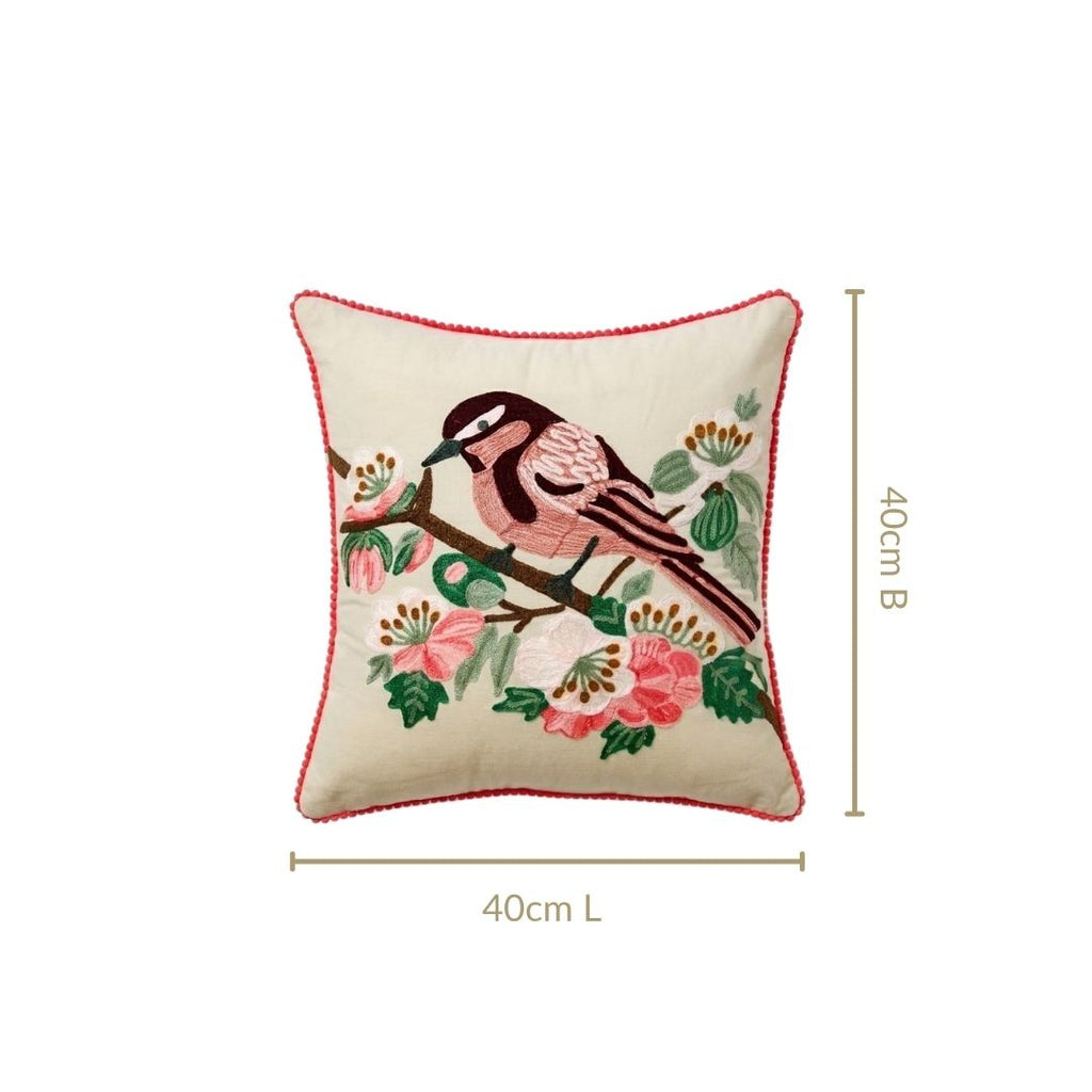 Songbird Bloom Embroidered Cushion Cover 40X40cm Nestasia