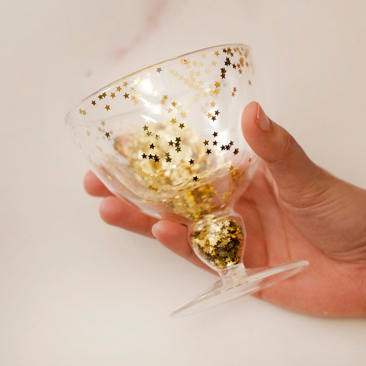 Set Of 2 Gold Confetti Filled Double Walled Wine Glass Goblet 250ml Nestasia