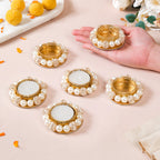 Set Of 6 Artificial Champagne Pearl Tealight Holders Nestasia