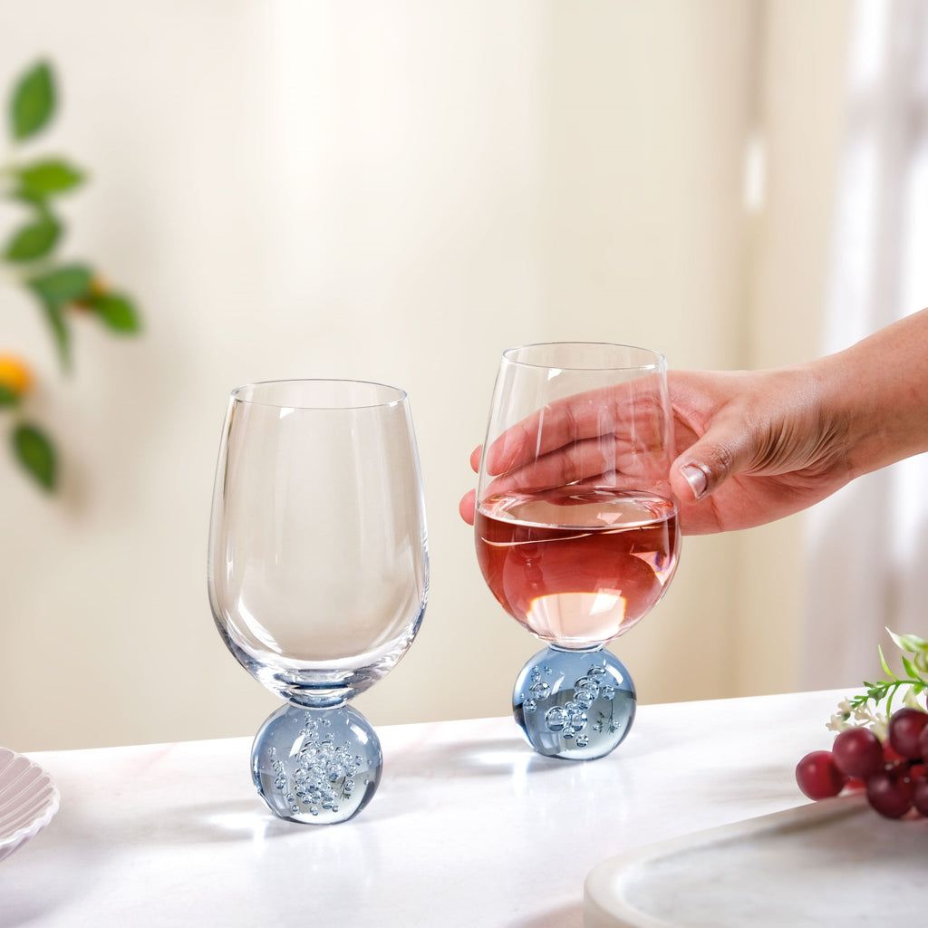 Sphere Wine Glass Set Of 2 400ml Blue Nestasia