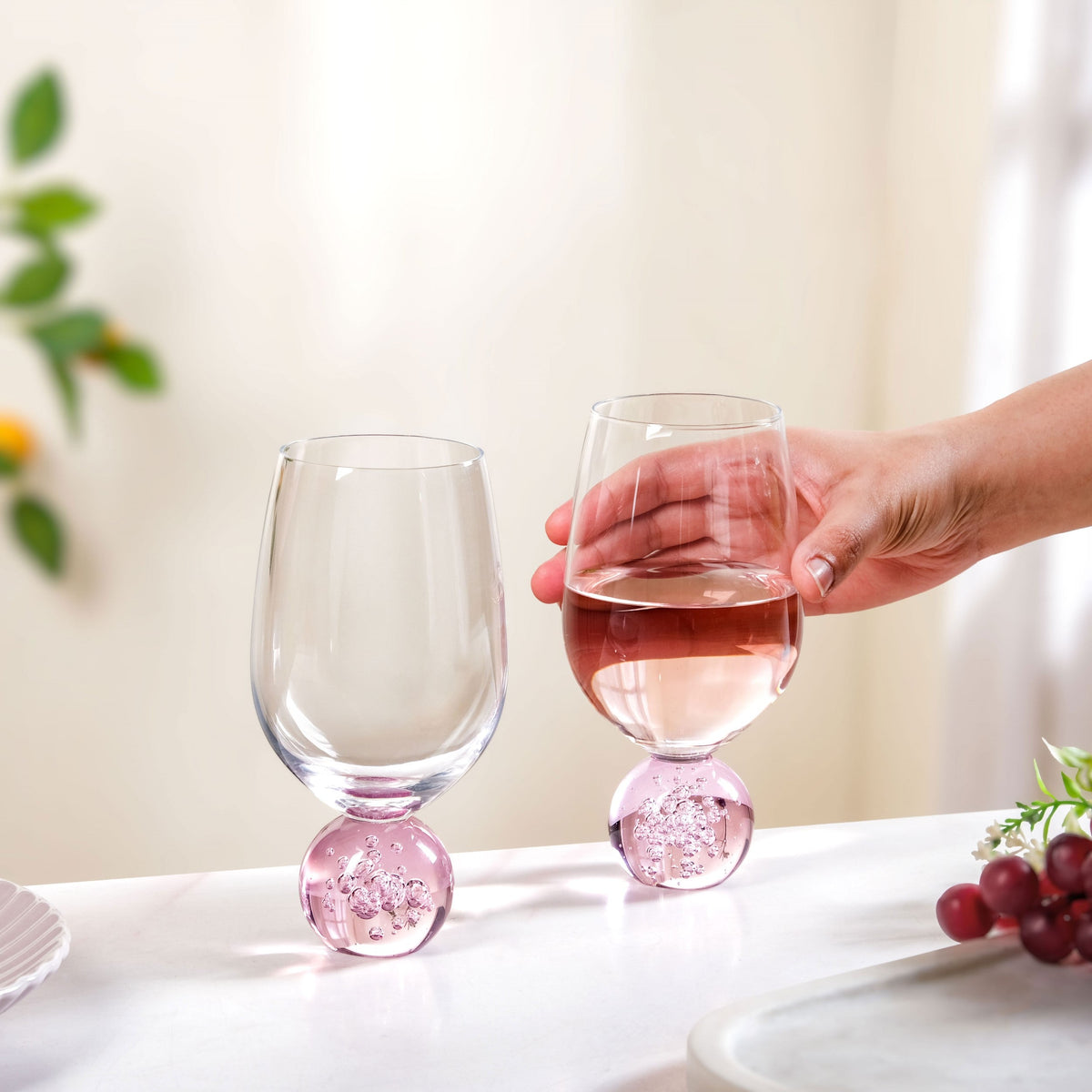 Sphere Wine Glass Set Of 2 400ml Pink Nestasia