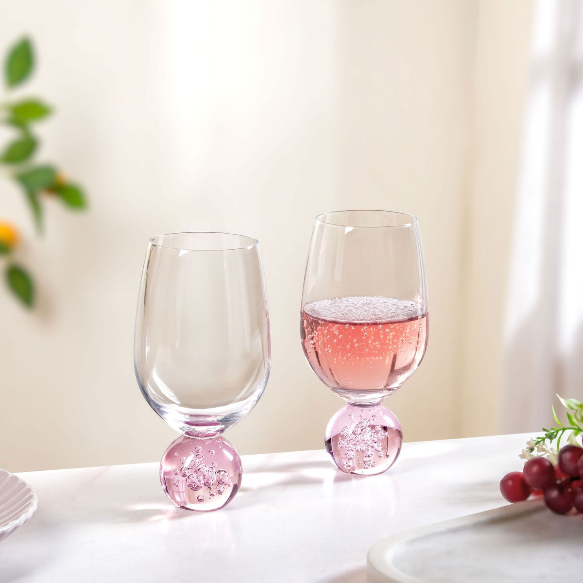 Sphere Wine Glass Set Of 2 400ml Pink Nestasia