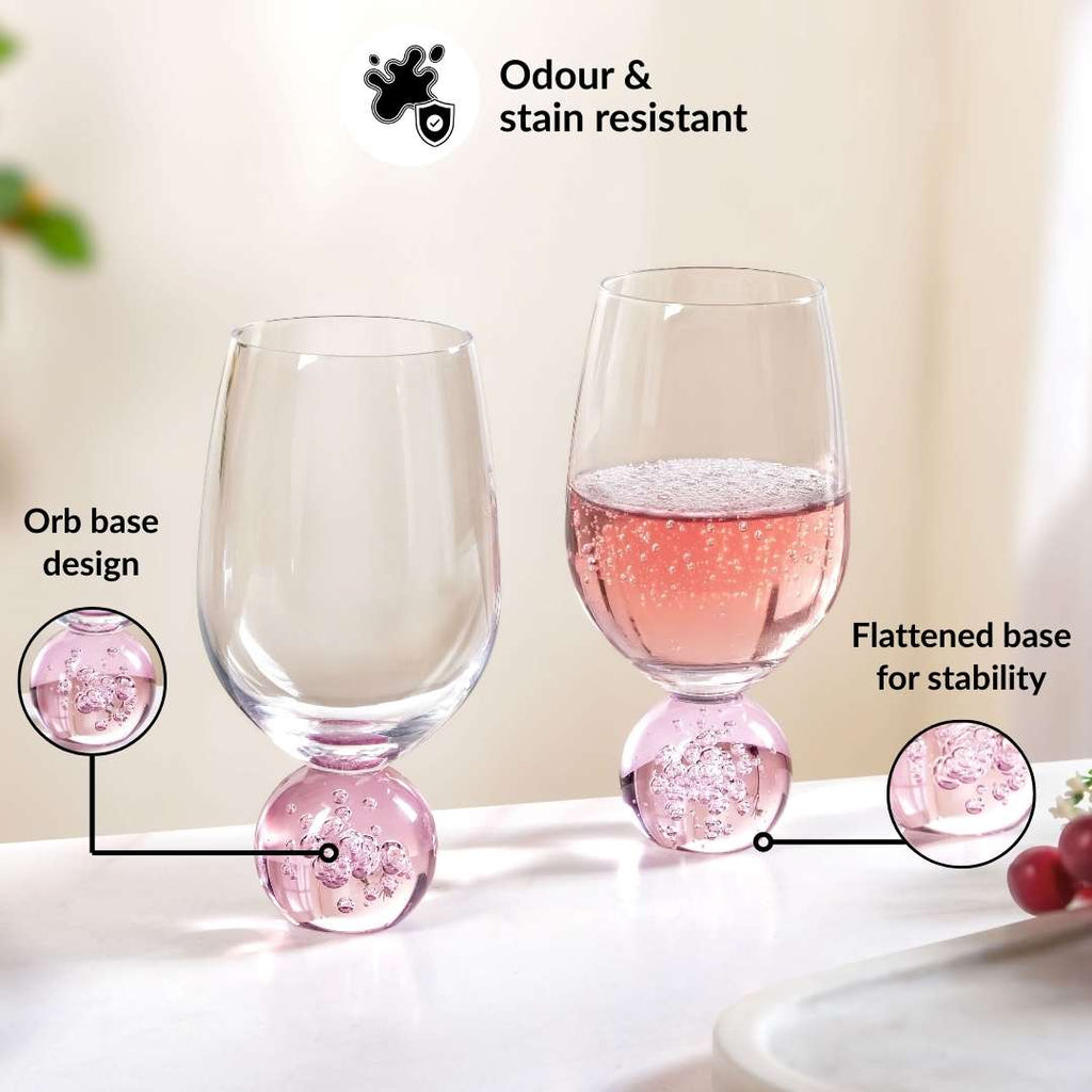 Sphere Wine Glass Set Of 2 400ml Pink Nestasia