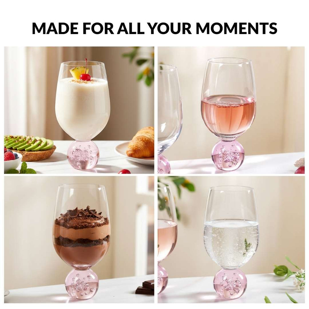 Sphere Wine Glass Set Of 2 400ml Pink Nestasia