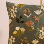 Olive Green Floral Embroidered Cotton Cushion Cover 40x40cm Nestasia