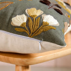 Olive Green Floral Embroidered Cotton Cushion Cover 40x40cm Nestasia