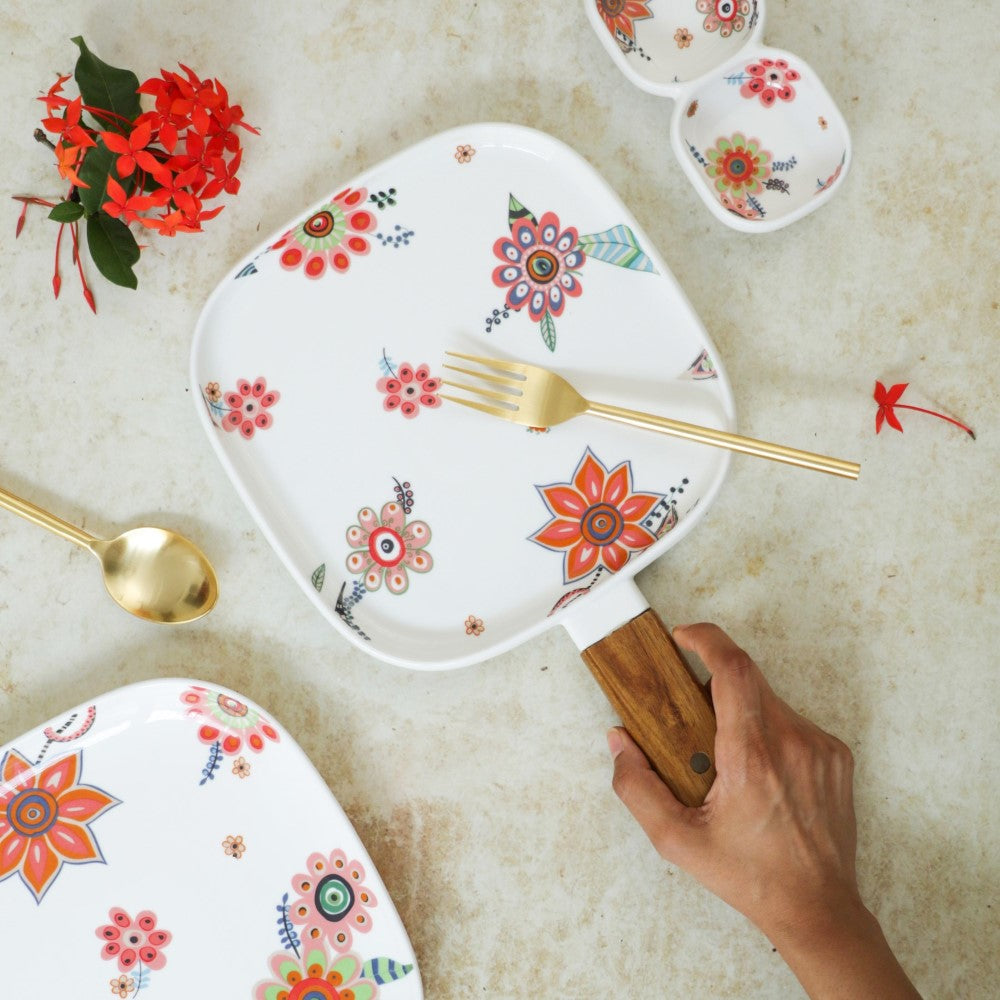 Square Floral Plate with Handle Nestasia