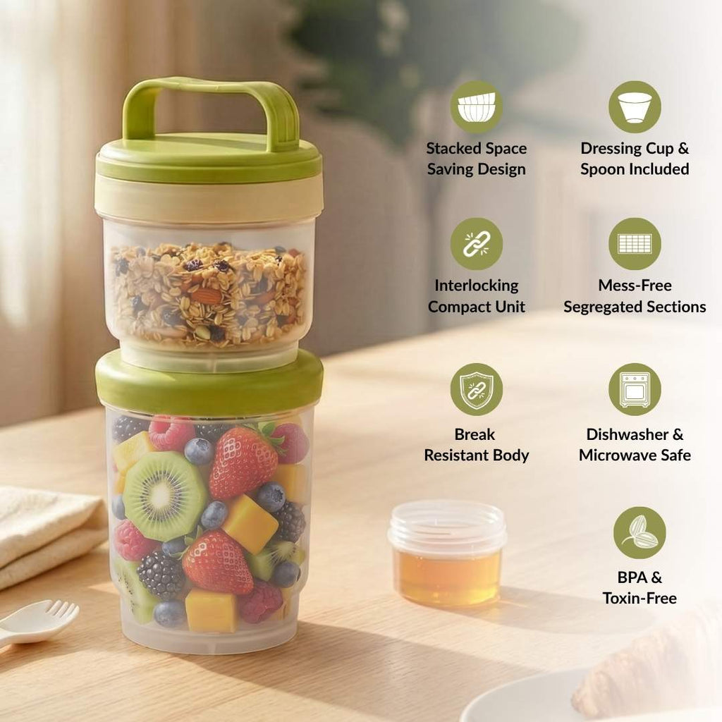 Stacko Breakfast Salad Box With Dressing Cup Green 1020ml Nestasia