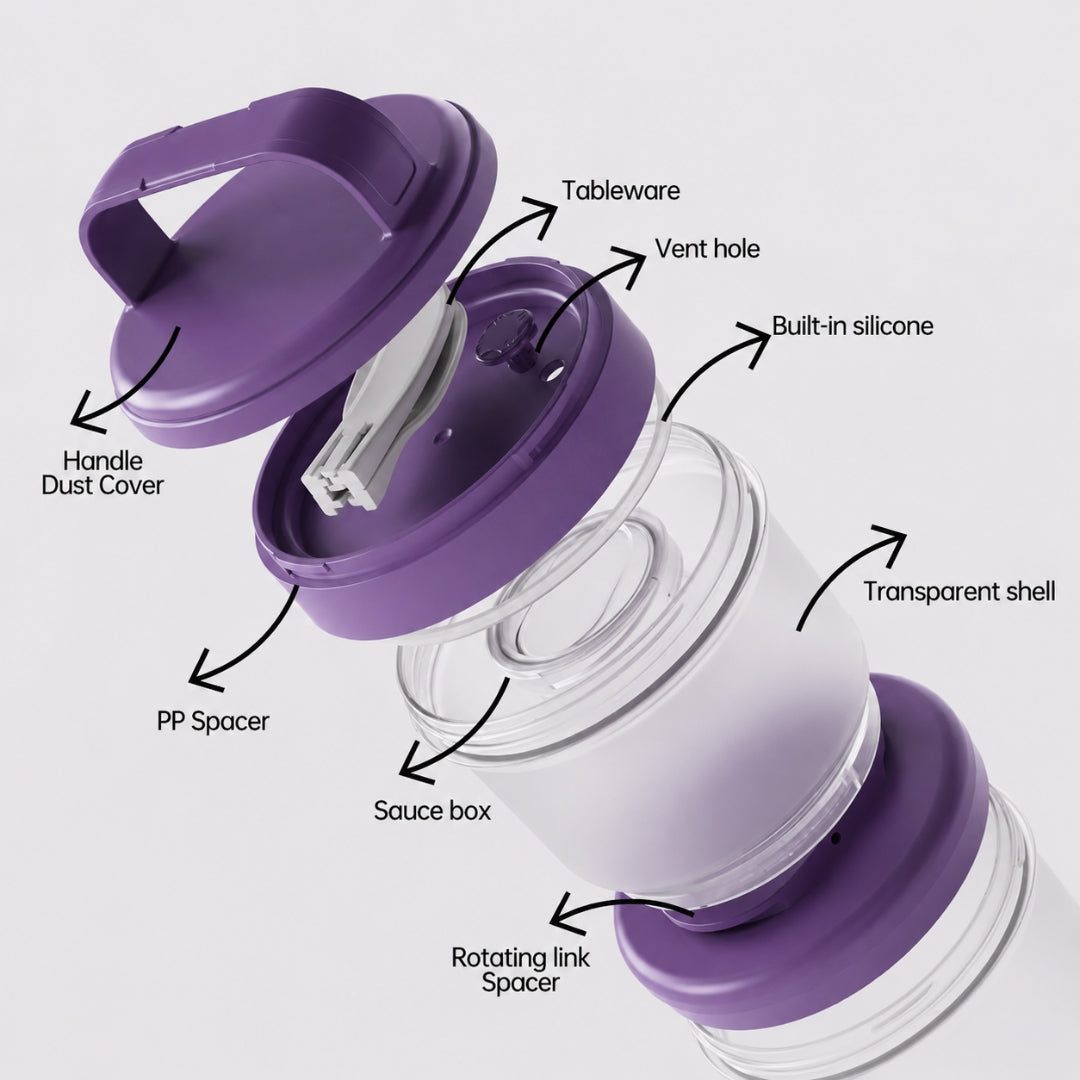 Stacko Salad Box With Dressing Cup And Spoon Purple 1020ml Nestasia