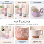 Ceramic Gaia Stackable Coffee Cup Set Of 4 250ml Nestasia