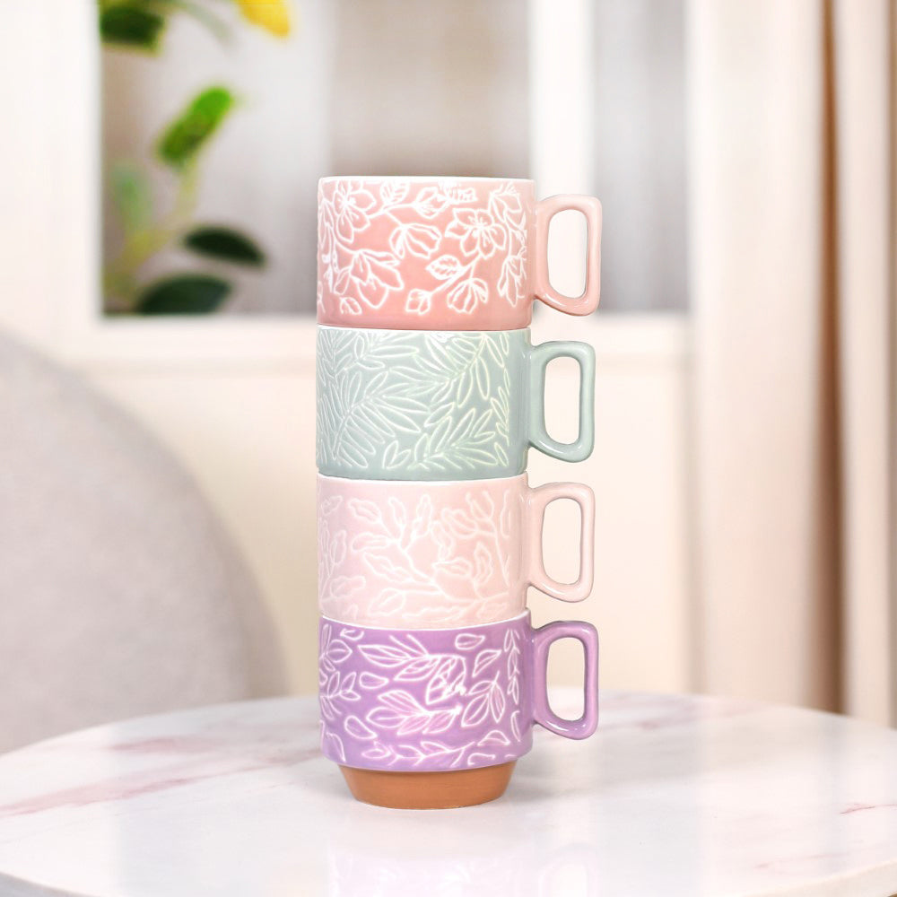 Ceramic Gaia Stackable Coffee Cup Set Of 4 250ml Nestasia