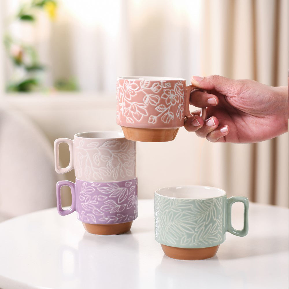 Ceramic Gaia Stackable Coffee Cup Set Of 4 250ml Nestasia