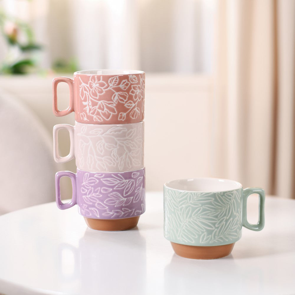 Ceramic Gaia Stackable Coffee Cup Set Of 4 250ml Nestasia