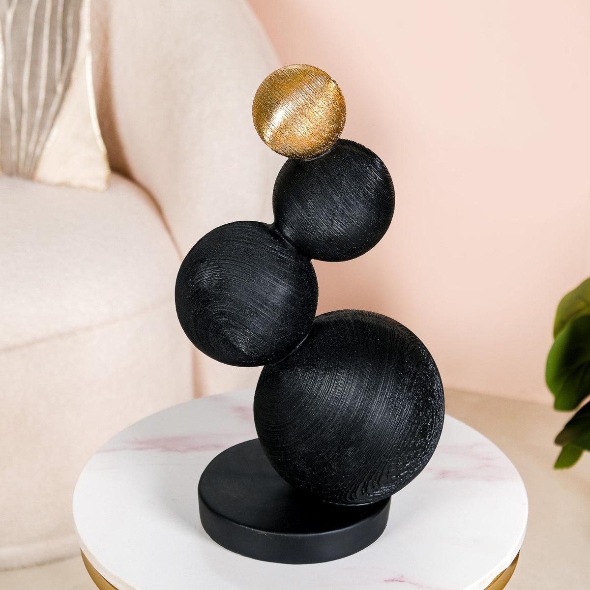 Stacked Modern Sphere Sculpture Black And Gold Nestasia