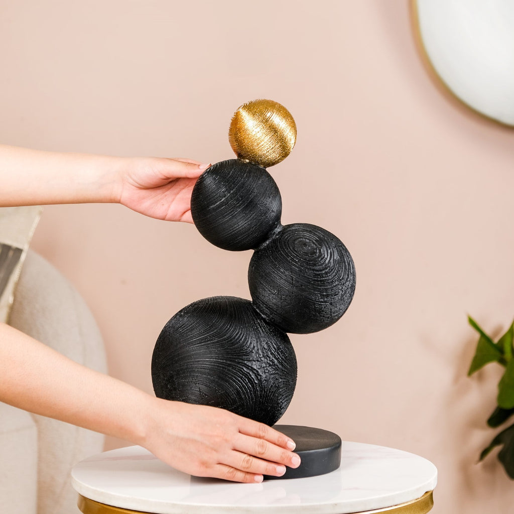 Stacked Modern Sphere Sculpture Black And Gold Nestasia