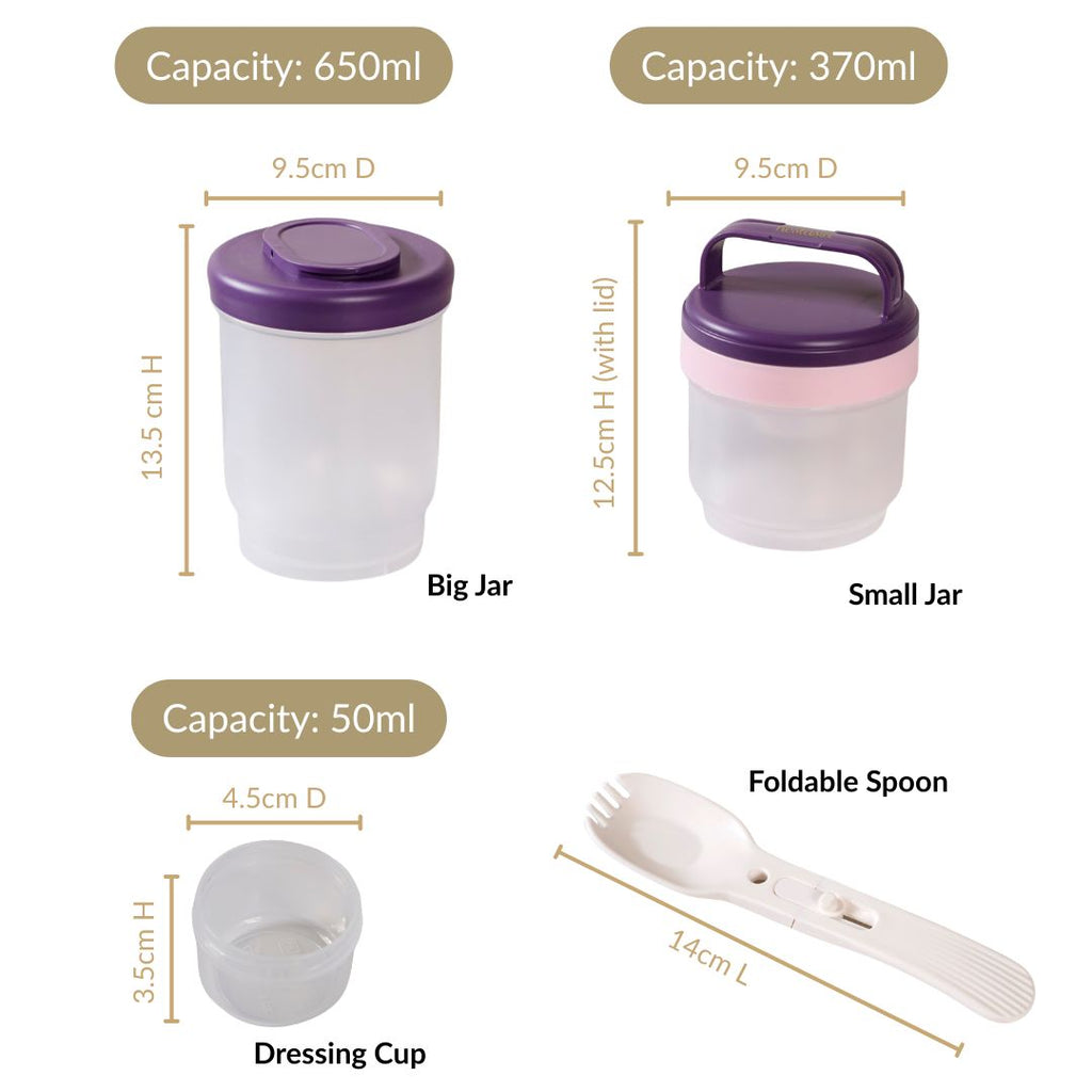 Stacko Salad Box With Dressing Cup And Spoon Purple 1020ml Nestasia