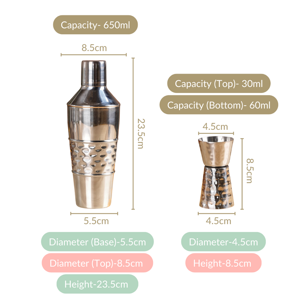 Hammered Texture Cocktail Shaker With Peg Measure Nestasia