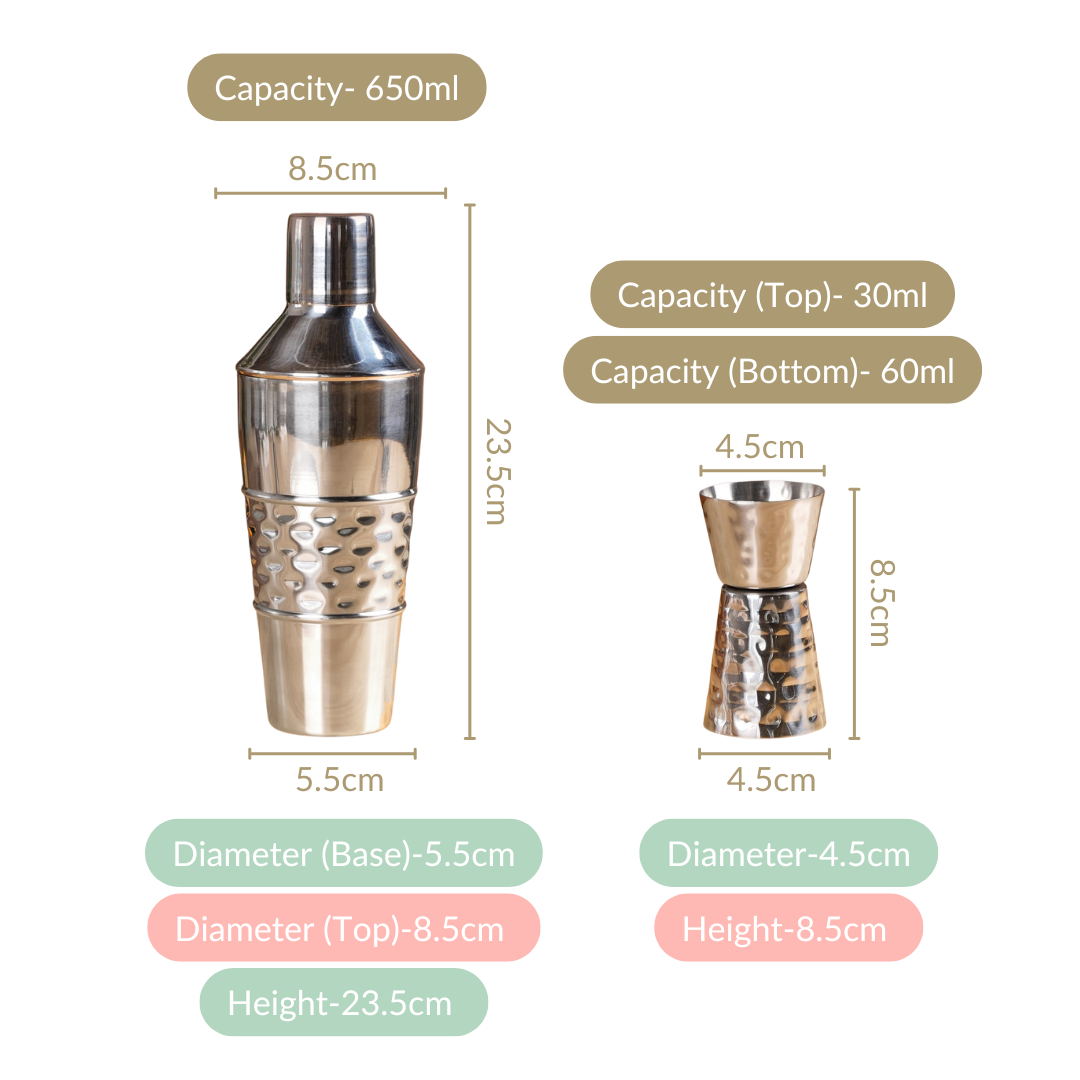 Hammered Texture Cocktail Shaker With Peg Measure Nestasia
