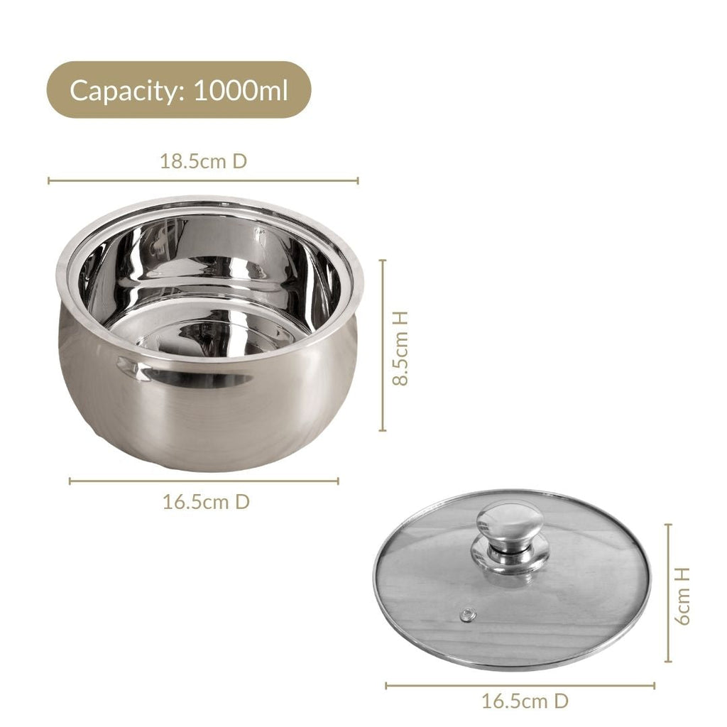 Stainless Steel Double Walled Casserole With Glass Lid 1000ml Nestasia