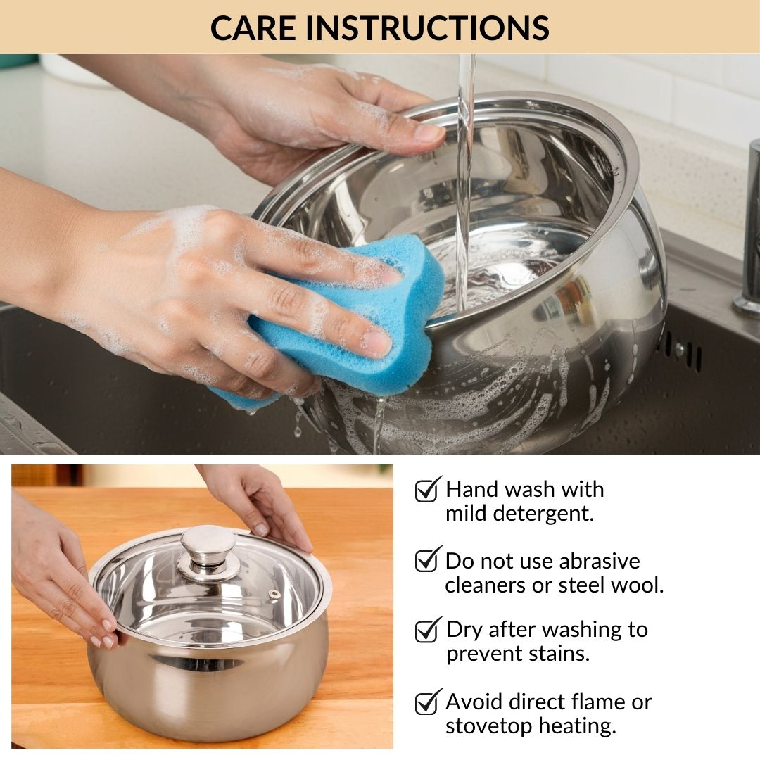 Stainless Steel Double Walled Casserole With Glass Lid 1000ml Nestasia