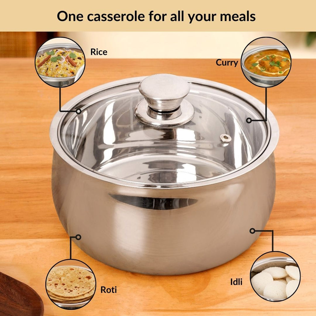 Stainless Steel Insulated Casserole With Glass Lid 2000ml Nestasia