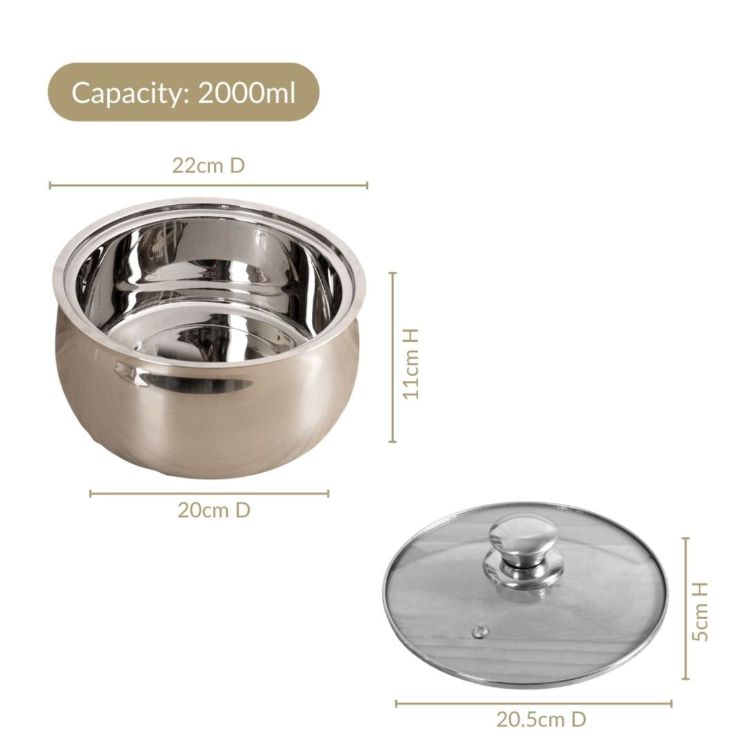 Stainless Steel Insulated Casserole With Glass Lid 2000ml Nestasia