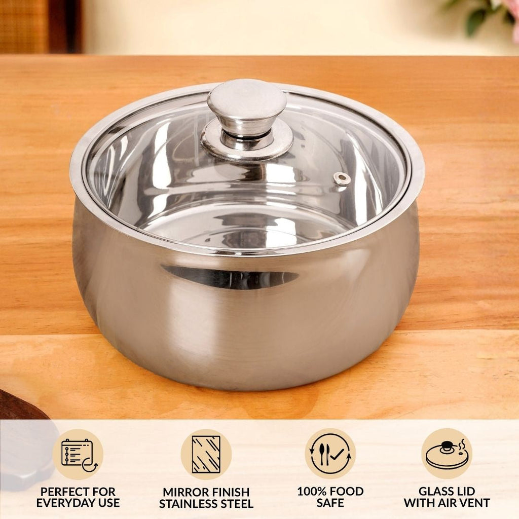 Stainless Steel Insulated Casserole With Glass Lid 2000ml Nestasia