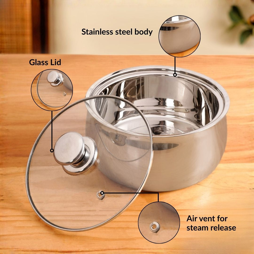 Stainless Steel Insulated Casserole With Glass Lid 2000ml Nestasia