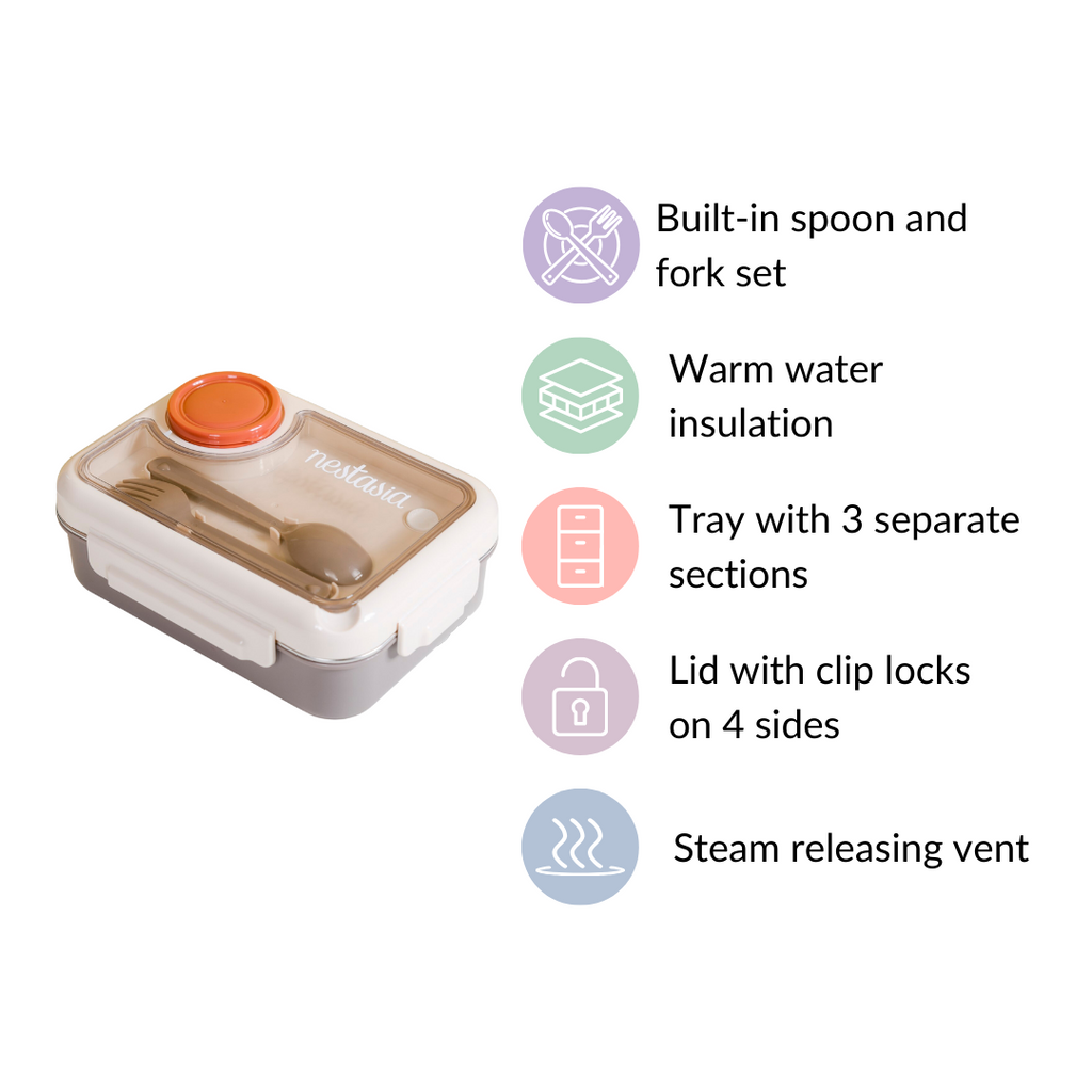 Tiffin Box For Office With 3 Compartments Brown 750ml Nestasia
